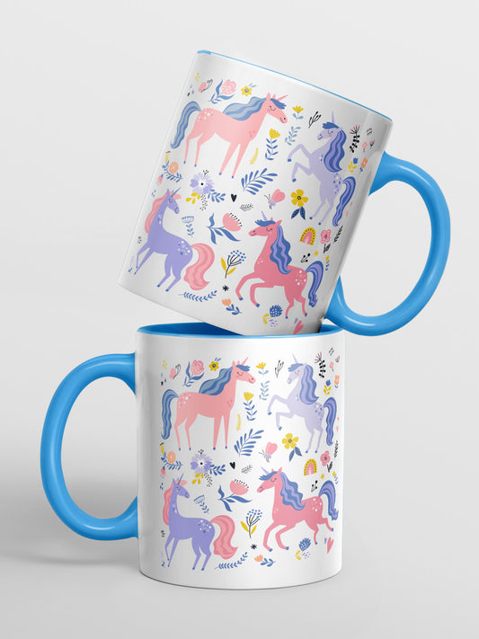 Mythic Unicorns - Coffee Mug Ceramic 325 ml Handle & Inside Blue