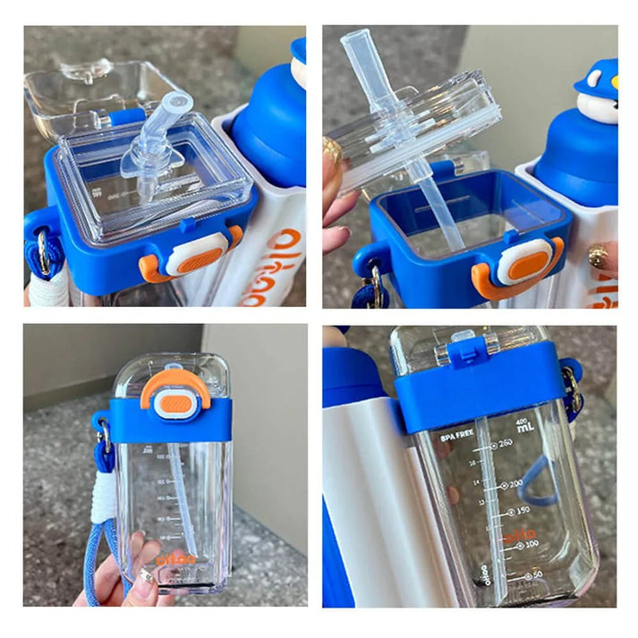 Little Surprise box Double Tumbler Blue bear detachable set water bottle,400 ML & 320 ML for Kids and Adults