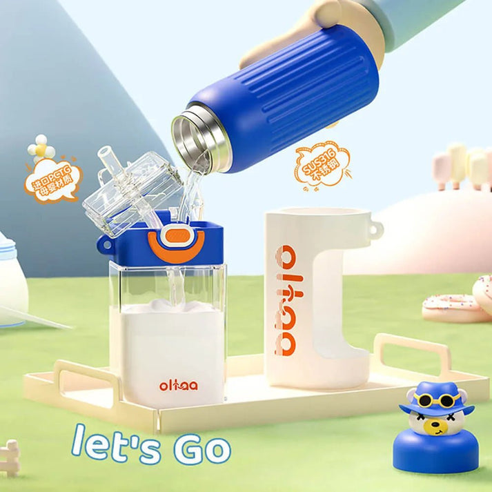 Little Surprise box Double Tumbler Blue bear detachable set water bottle,400 ML & 320 ML for Kids and Adults