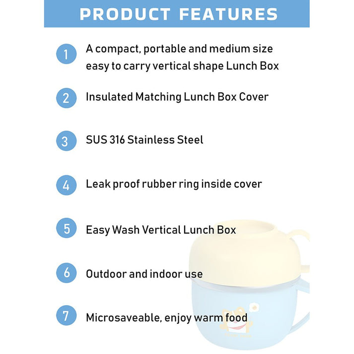 Little Surprise Box Light Blue small size, Foxy Dual Handle Soup and Noodles Lunch Box with matching Cover