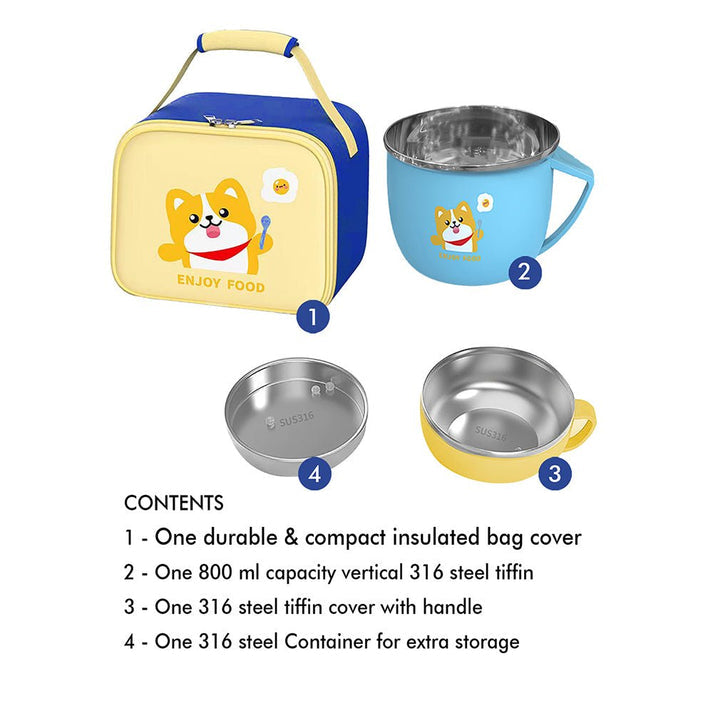 Little Surprise Box Light Blue small size, Foxy Dual Handle Soup and Noodles Lunch Box with matching Cover