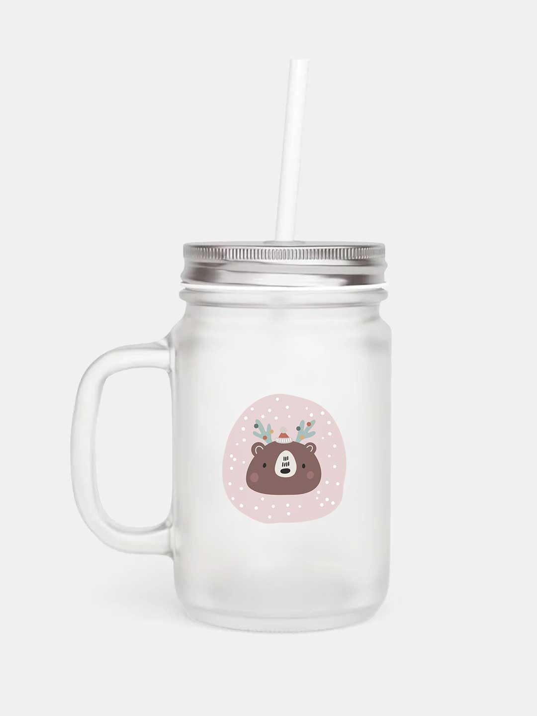 BKC Christmas Reindeer - Mason Jar Frosted Glass 325 ml