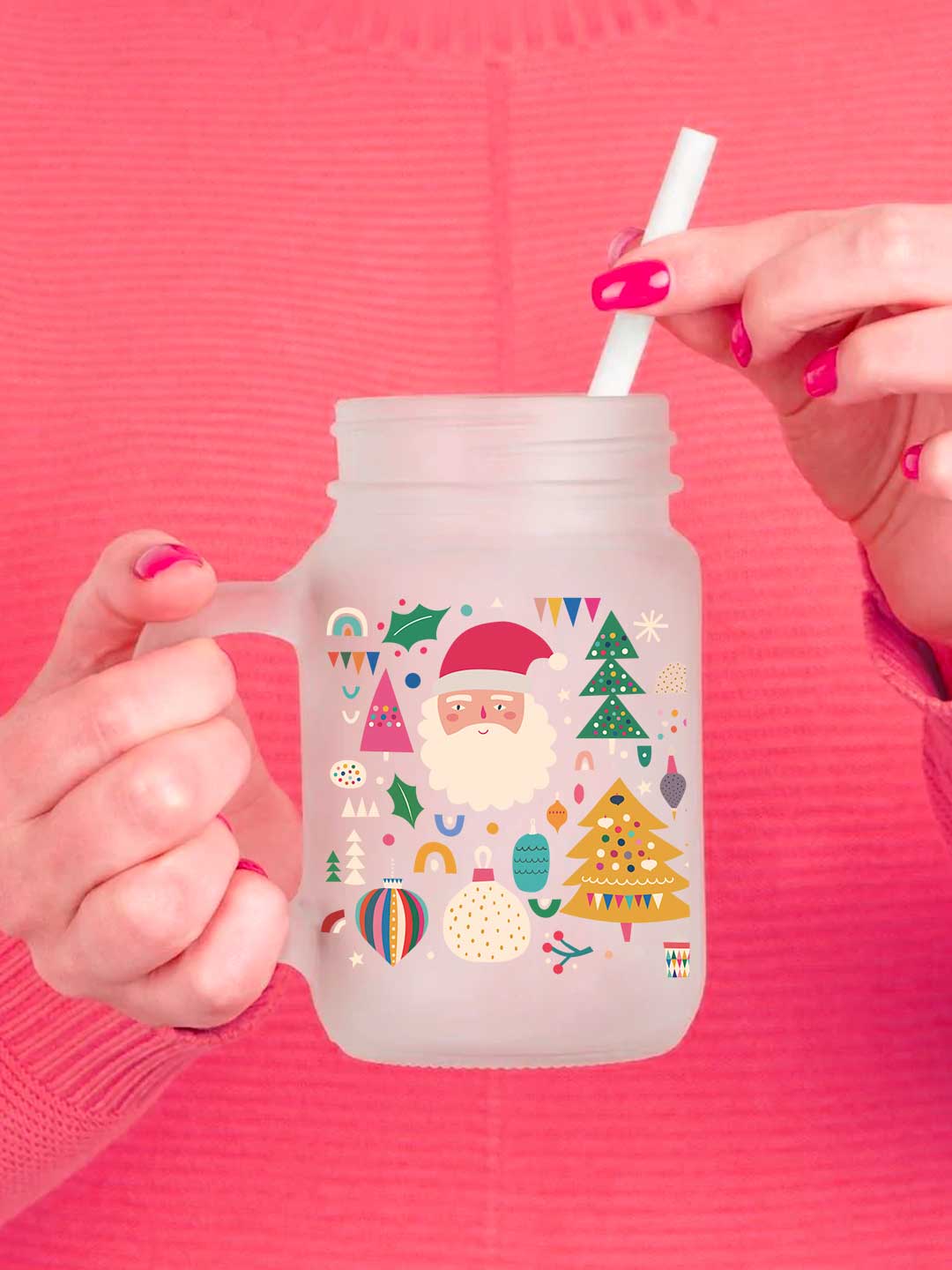 BKC Festive Christmas - Mason Jar Frosted Glass 325 ml