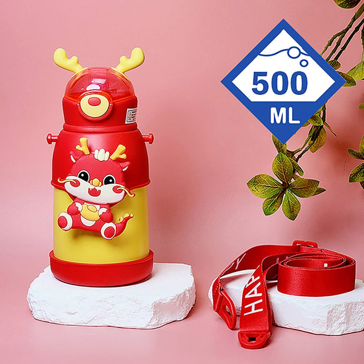 Little Surprise Box Orange Lucky Dragon Theme Kids Water Bottle, 500 Ml