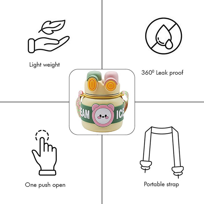 Little Surprise Box Yellow 2 Way Lid Style Icecream Theme Kids Water Bottle, 850Ml