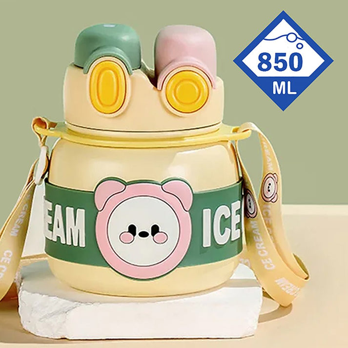 Little Surprise Box Yellow 2 Way Lid Style Icecream Theme Kids Water Bottle, 850Ml