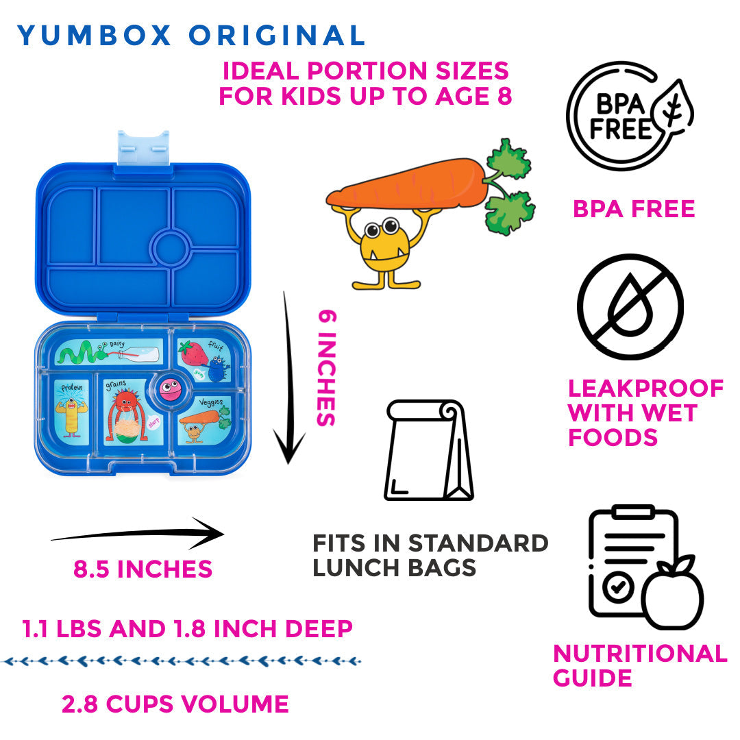 Yumbox 6 Section Original- True Blue Funny Monsters