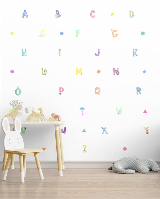 Watercolour Animal Alphabets & Shapes Reusable Wall Stickers