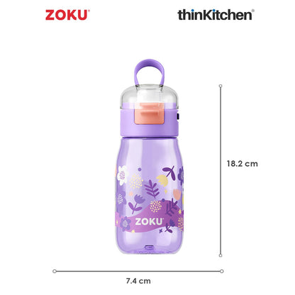 thinKitchen®Zoku Purple Flowers Flip Gulp Kids Bottle, 475 ml