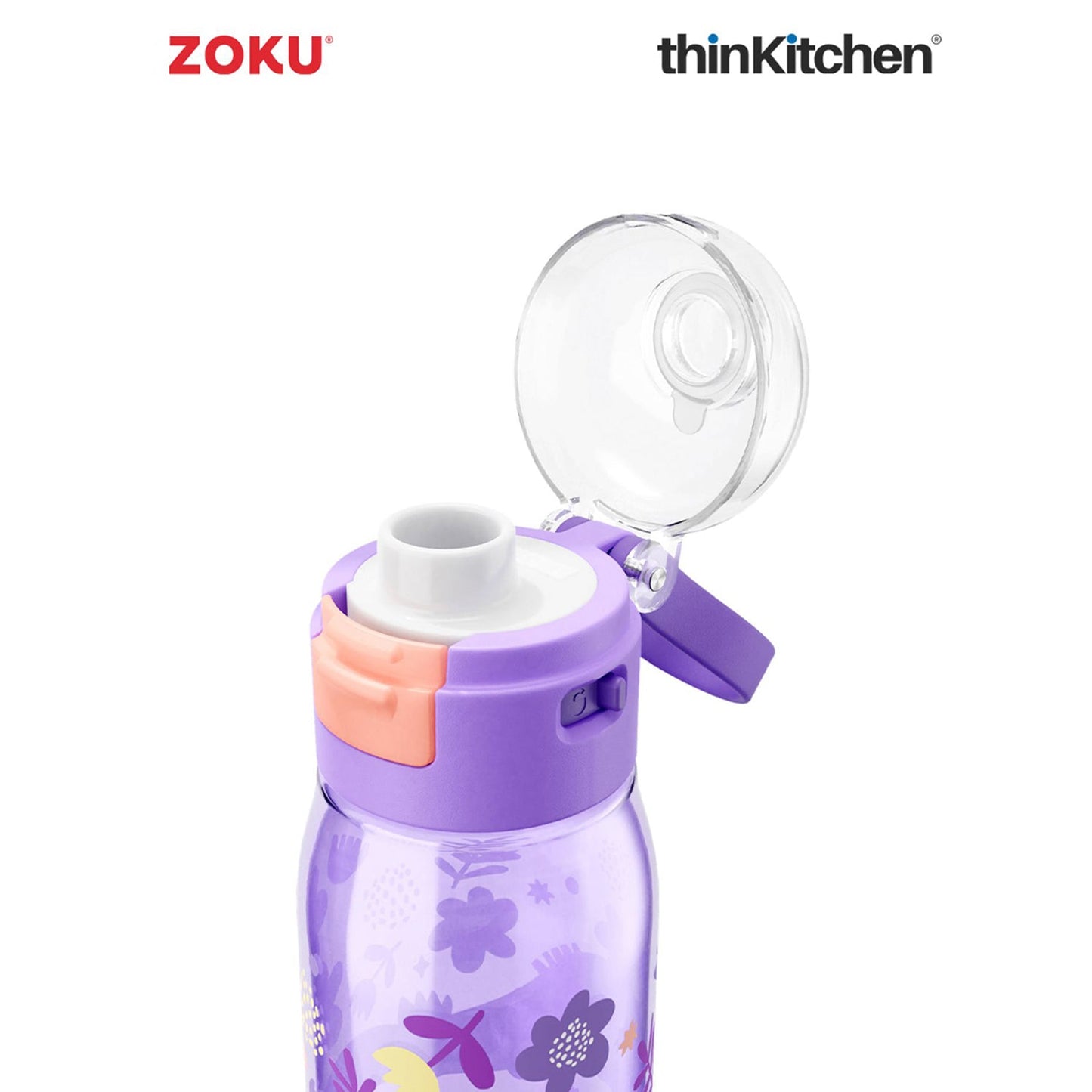 thinKitchen®Zoku Purple Flowers Flip Gulp Kids Bottle, 475 ml