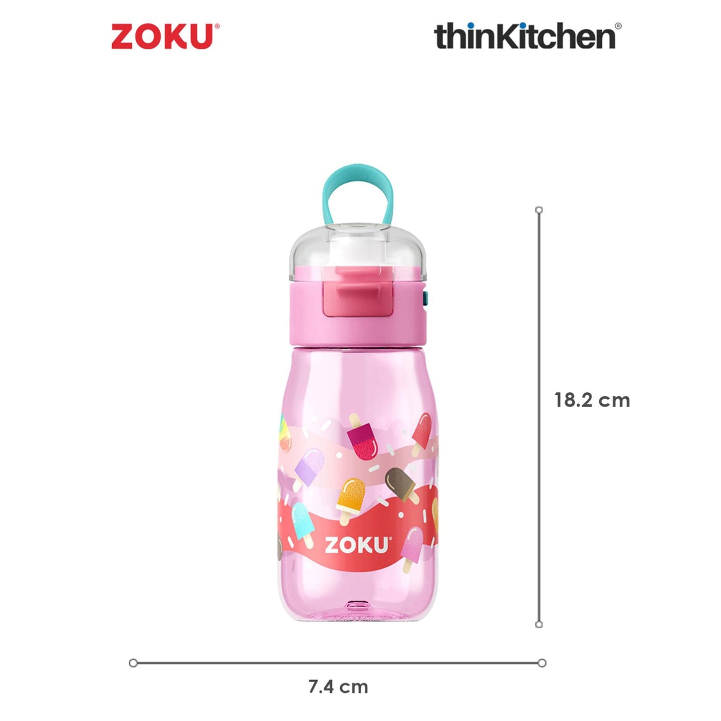 thinKitchen®Zoku Pink Pops Flip Gulp Kids Bottle, 475 ml
