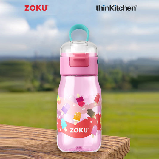 thinKitchen®Zoku Pink Pops Flip Gulp Kids Bottle, 475 ml