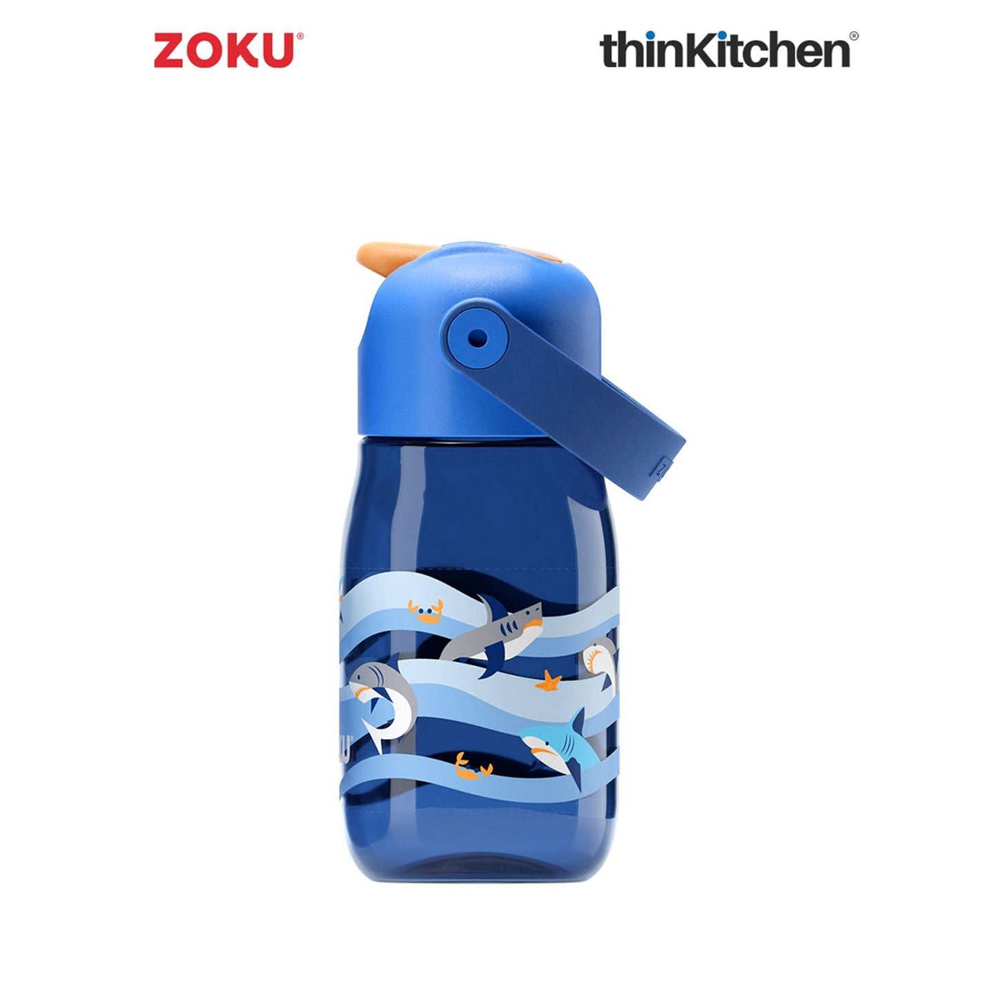 thinKitchen®Zoku Blue Shark Flip Straw Kids Bottle, 415 ml