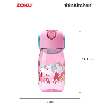 thinKitchen®Zoku Pink Unicorn Flip Straw Kids Bottle, 415 ml