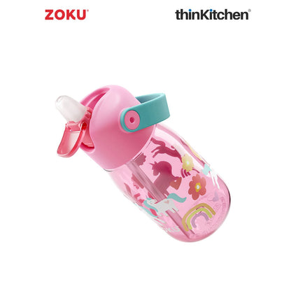 thinKitchen®Zoku Pink Unicorn Flip Straw Kids Bottle, 415 ml