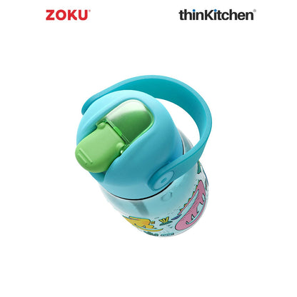thinKitchen®Zoku Teal Dino Straw Kids Bottle, 415 ml