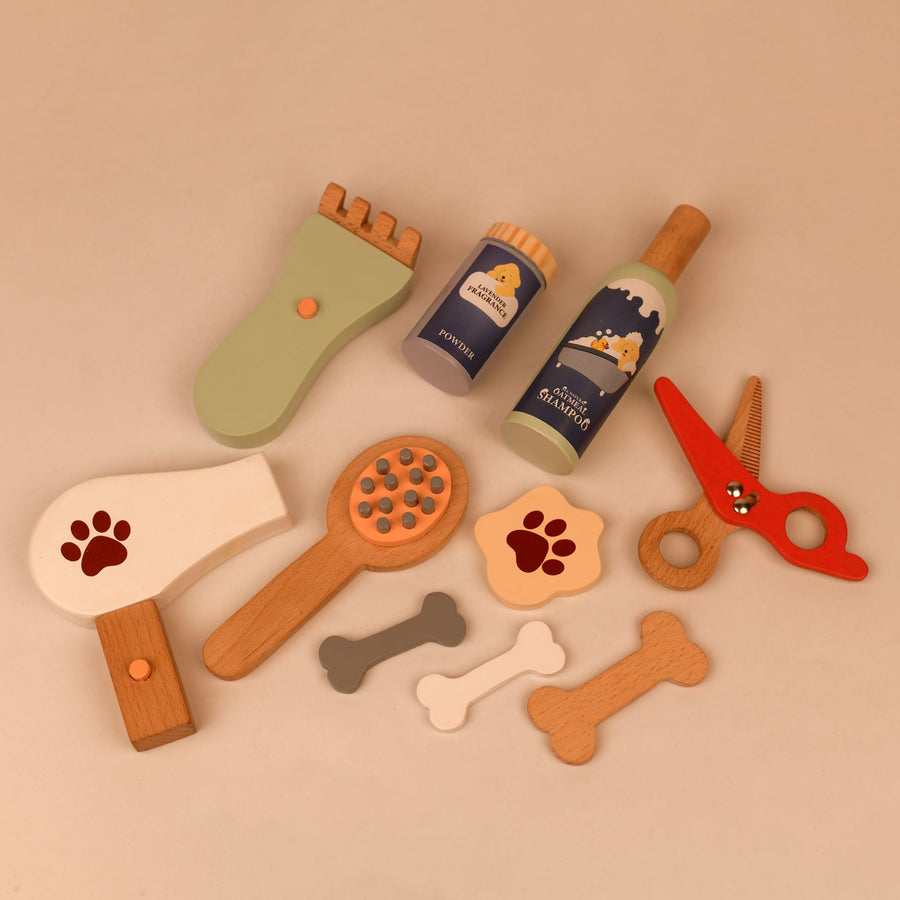 PlayBox Pet Grooming Play Set Wooden Toy | Pretend Play Toddler & Kids Baby Toys