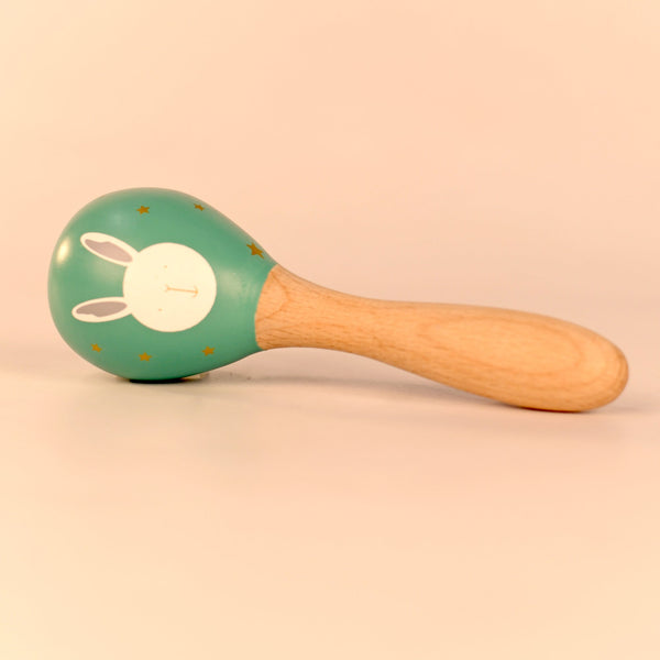 Playbox Wooden Non-Toxic Forest Maracas Pack of 1 for Kids | Discover Sounds and Explore Textures, Pack of 1 in Multicolor (Teal)
