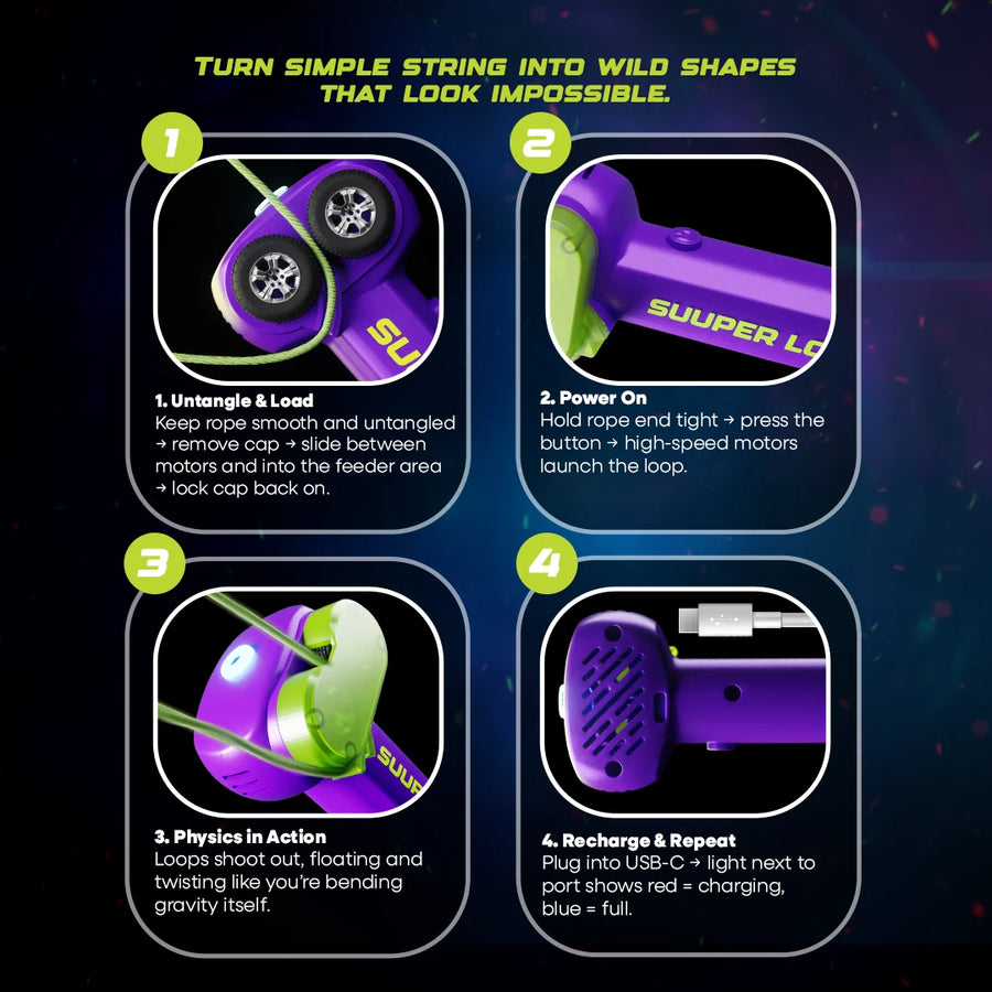 Tygatec Super Looper Rope Launcher Toy Gun (Purple)