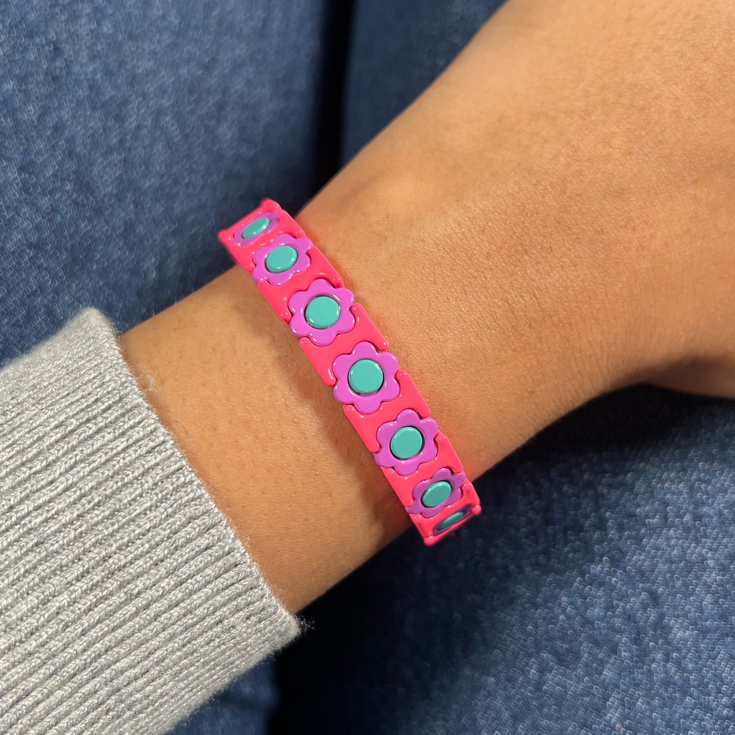 Flower Enamel Bracelet | Pop Pink , Teal & Purple