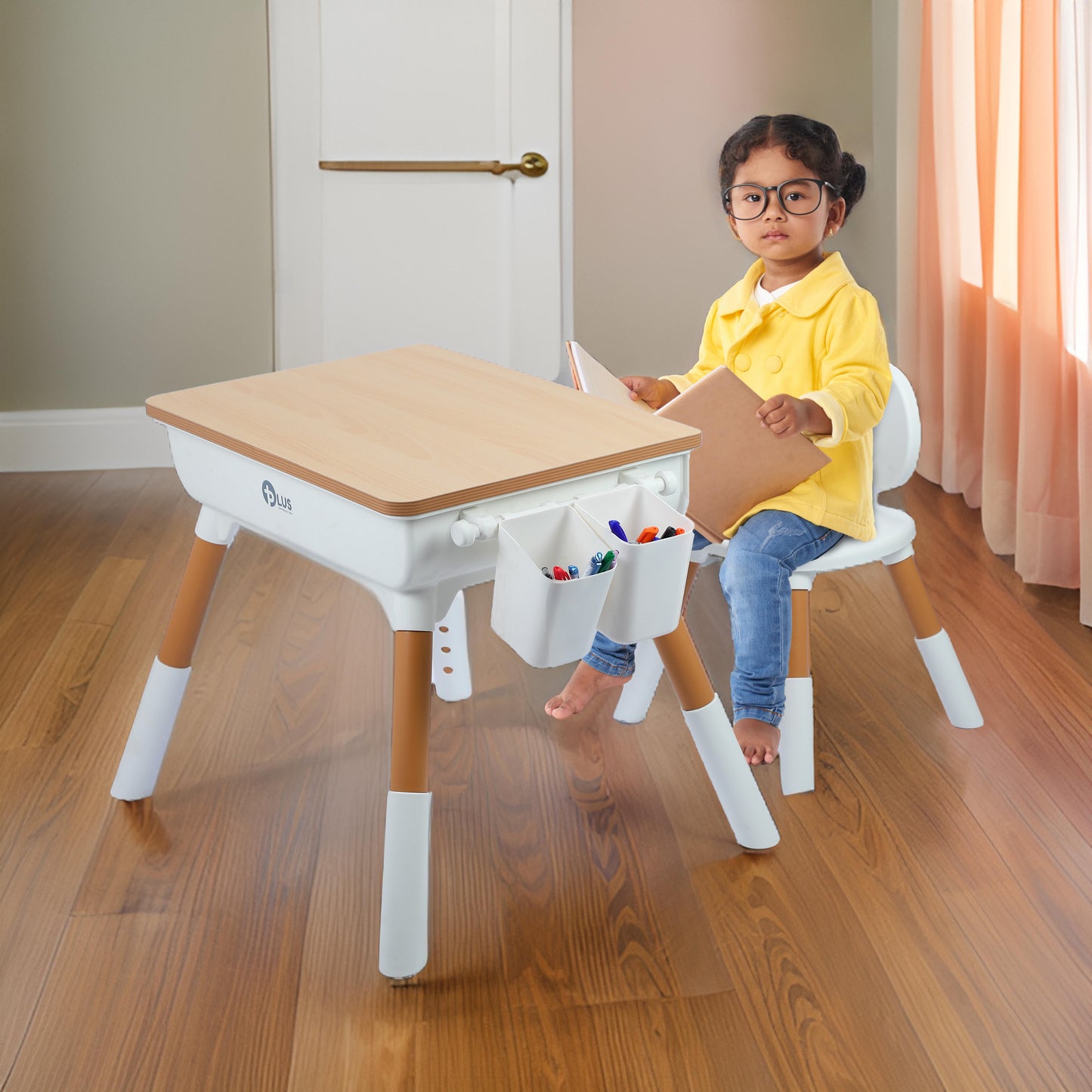 OPlus Multipurpose Study table with wooden top and 2 pen holders and 1 Chair