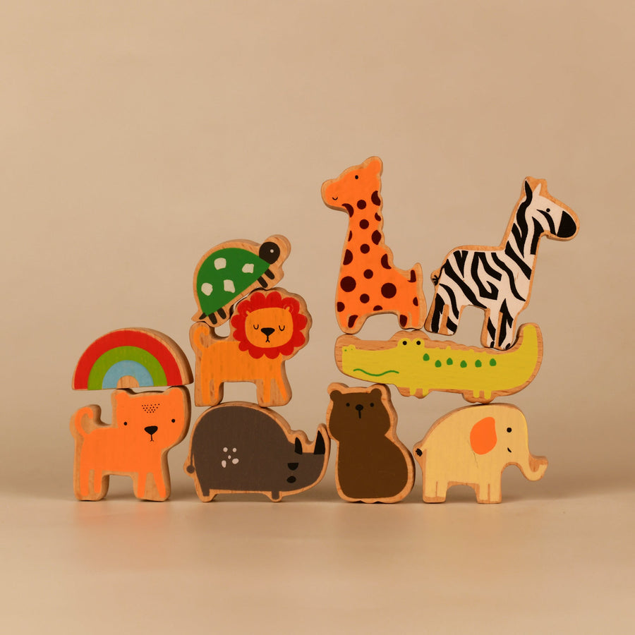 Playbox Wodden Zoo Tower | Balancing Activities Toy | Great Gift for Kids and Toddlers | Wooden Animal Stacking Toys