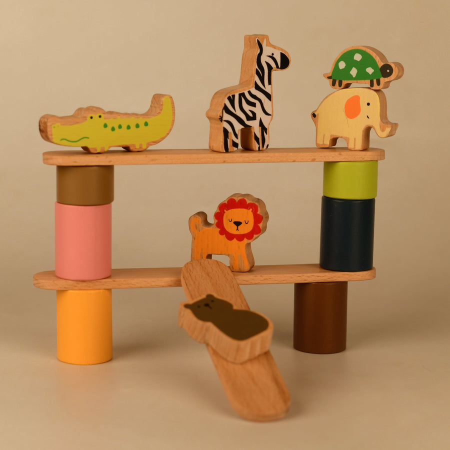 Playbox Wodden Zoo Tower | Balancing Activities Toy | Great Gift for Kids and Toddlers | Wooden Animal Stacking Toys
