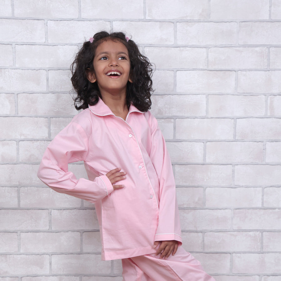 Cotton Candy Solid Pink Night Suit