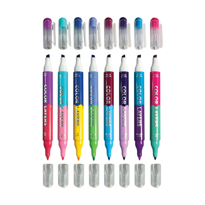 COLOR LAYERS DOUBLE ENDED LAYERING MARKERS SET OF 8