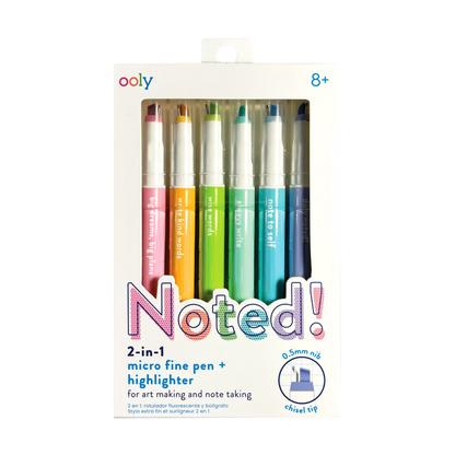 Noted! 2-in-1 Micro Fine Tip Pen And Highlighters - Set of 6