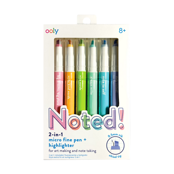 Noted! 2-in-1 Micro Fine Tip Pen And Highlighters - Set of 6