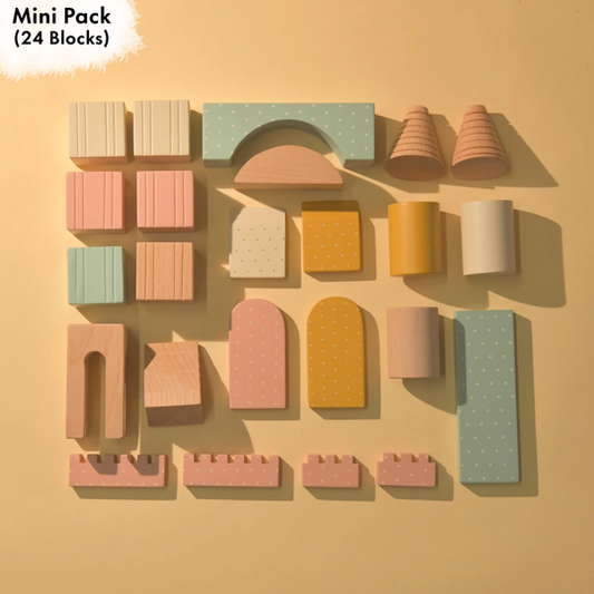 Playbox Wooden Building Blocks Toys Set (1 Years +) Imagination and Creativity | Mini & Large Blocks Set (Small) Mini Pack: 24 Blocks