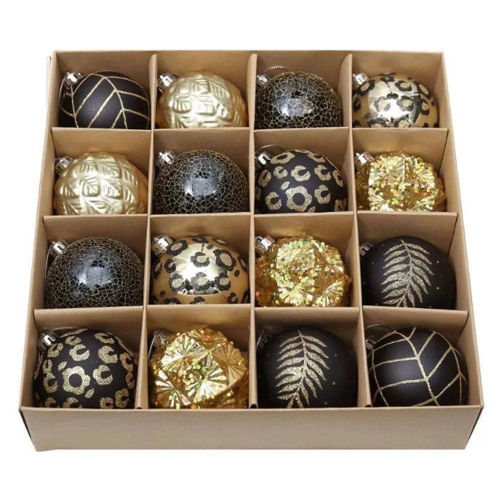 16pcs Black and Gold theme Shimmer Christmas Ball Tree ornaments XMAS Decoration Set - Little Surprise Box16pcs Black and Gold theme Shimmer Christmas Ball Tree ornaments XMAS Decoration Set