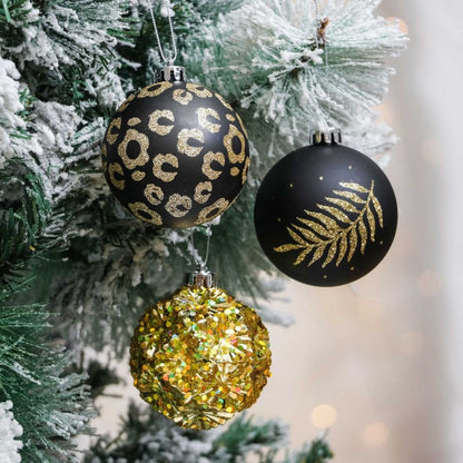 16pcs Black and Gold theme Shimmer Christmas Ball Tree ornaments XMAS Decoration Set - Little Surprise Box16pcs Black and Gold theme Shimmer Christmas Ball Tree ornaments XMAS Decoration Set