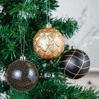 16pcs Black and Gold theme Shimmer Christmas Ball Tree ornaments XMAS Decoration Set - Little Surprise Box16pcs Black and Gold theme Shimmer Christmas Ball Tree ornaments XMAS Decoration Set