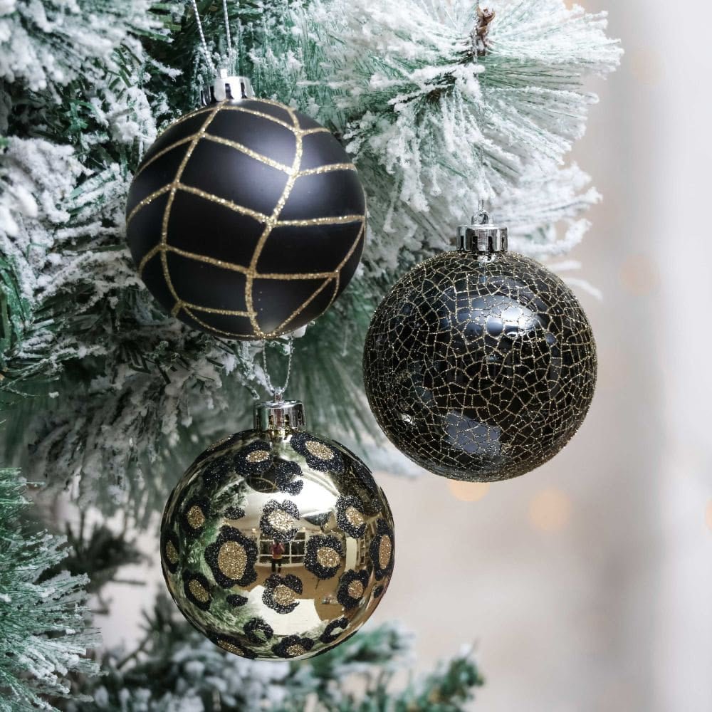 16pcs Black and Gold theme Shimmer Christmas Ball Tree ornaments XMAS Decoration Set - Little Surprise Box16pcs Black and Gold theme Shimmer Christmas Ball Tree ornaments XMAS Decoration Set
