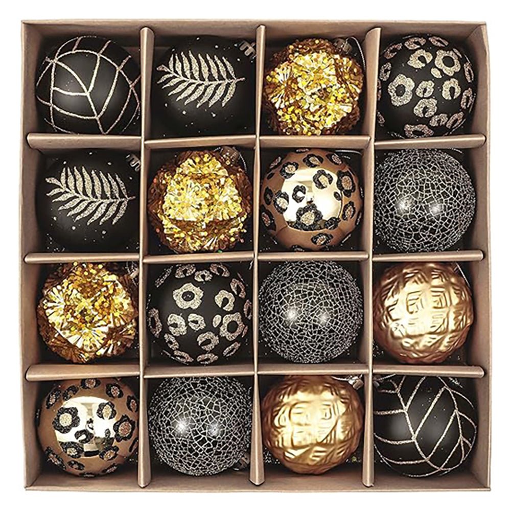 16pcs Black and Gold theme Shimmer Christmas Ball Tree ornaments XMAS Decoration Set - Little Surprise Box16pcs Black and Gold theme Shimmer Christmas Ball Tree ornaments XMAS Decoration Set