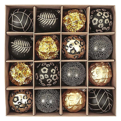 16pcs Black and Gold theme Shimmer Christmas Ball Tree ornaments XMAS Decoration Set - Little Surprise Box16pcs Black and Gold theme Shimmer Christmas Ball Tree ornaments XMAS Decoration Set
