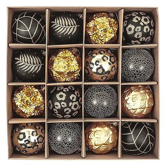 16pcs Black and Gold theme Shimmer Christmas Ball Tree ornaments XMAS Decoration Set - Little Surprise Box16pcs Black and Gold theme Shimmer Christmas Ball Tree ornaments XMAS Decoration Set