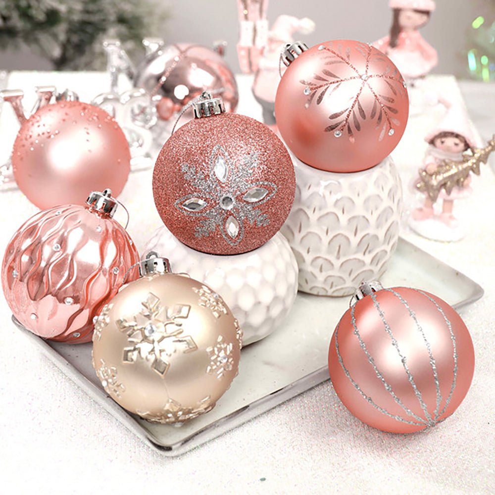 16pcs Peach Snowflakes Shimmer Christmas Ball Tree ornaments XMAS Decoration Set - Little Surprise Box16pcs Peach Snowflakes Shimmer Christmas Ball Tree ornaments XMAS Decoration Set