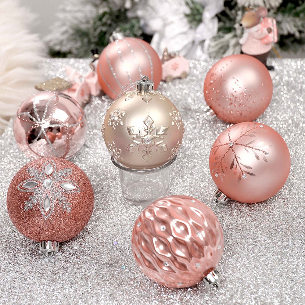 16pcs Peach Snowflakes Shimmer Christmas Ball Tree ornaments XMAS Decoration Set - Little Surprise Box16pcs Peach Snowflakes Shimmer Christmas Ball Tree ornaments XMAS Decoration Set