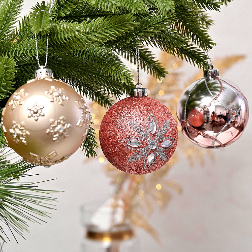 16pcs Peach Snowflakes Shimmer Christmas Ball Tree ornaments XMAS Decoration Set - Little Surprise Box16pcs Peach Snowflakes Shimmer Christmas Ball Tree ornaments XMAS Decoration Set