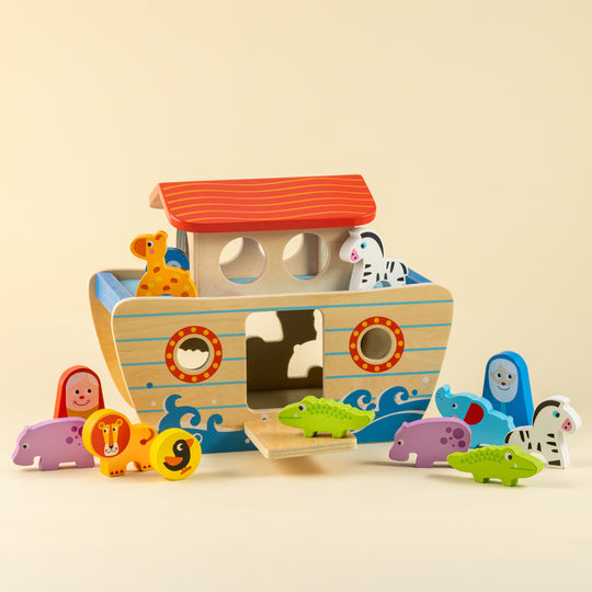 Playbox Wild Cruise Wooden Animal Ark Toy, Educational Animal Transport Ship, Noah's Ark Inspired Toy Set, Animal Adventure Wooden Toy, Imaginative Play Ark with Animals, Creative Animal Ship Playset