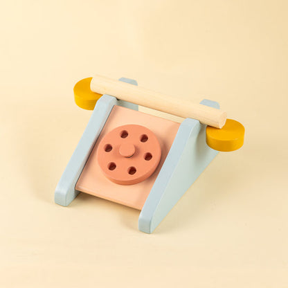 Playbox Clubhouse Telephone Wooden Toy | Rotary Phone Pretend Play Toddler & Kids Baby Toys