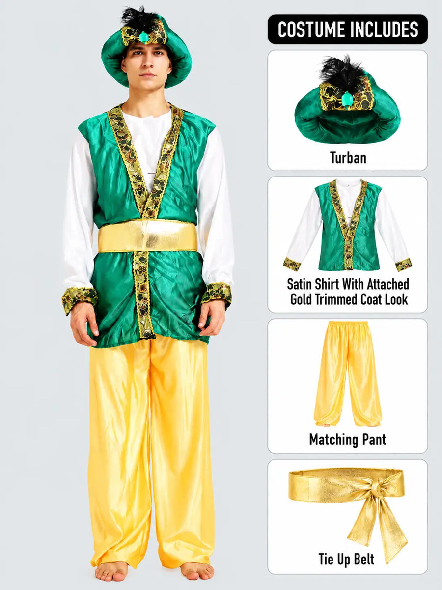 Aladdin Gold and Green Adults Halloween Costume Fancy Dress Up