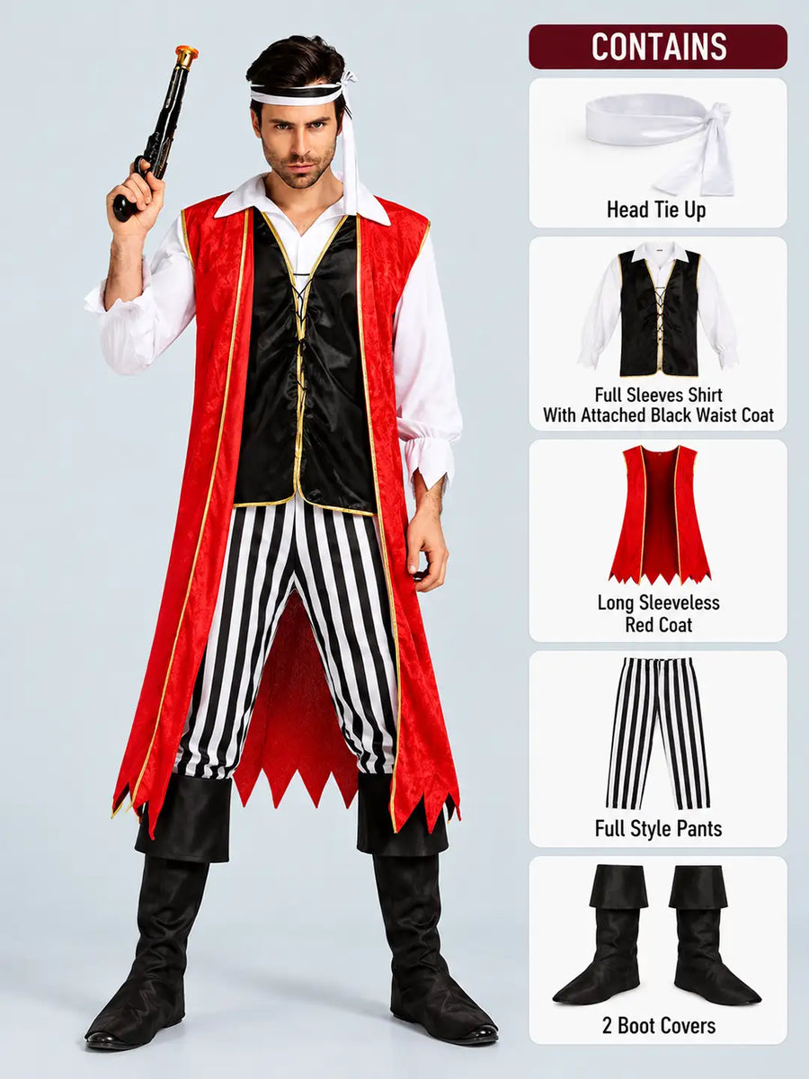 Red Coat Pirate Adult Halloween Costume Fancy Dress Up