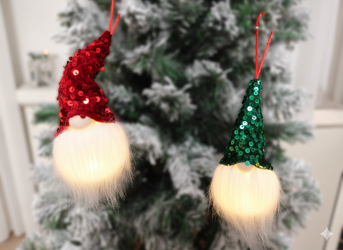GNOMO, pack of 2 Sparkling Sequin Gnome Figure ornaments by SWEN