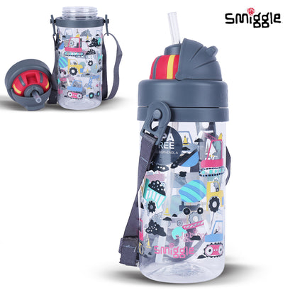 Smiggle Glide Teeny Tiny Plastic Drink Bottle With Strap 400Ml Grey, 3Y+