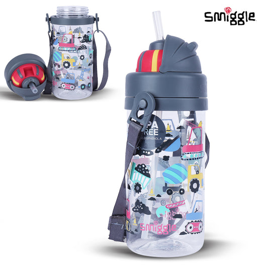 Smiggle Glide Teeny Tiny Plastic Drink Bottle With Strap 400Ml Grey, 3Y+