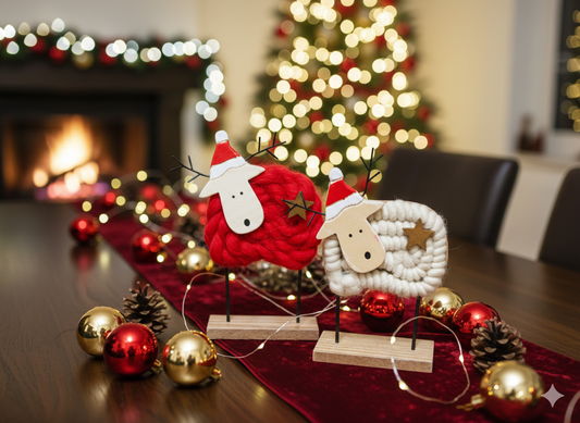 LAMMAS, pack of 2 red and white Wool & Wood Festive Critters by SWEN